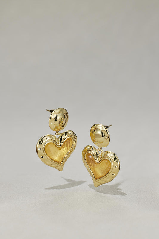 Golden Heart Retro Dangle Earrings